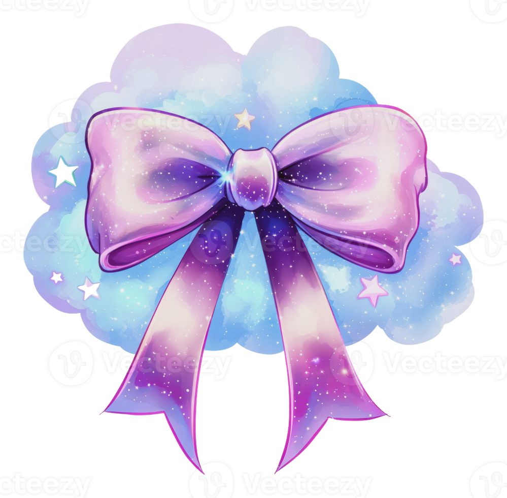 Colorful bow over a starry cloud background png