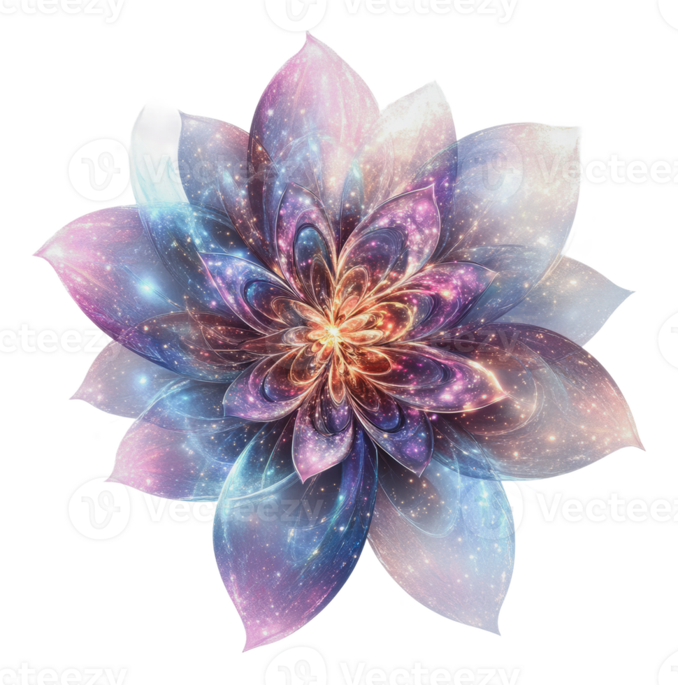 Ethereal cosmic flower design with vibrant colors png