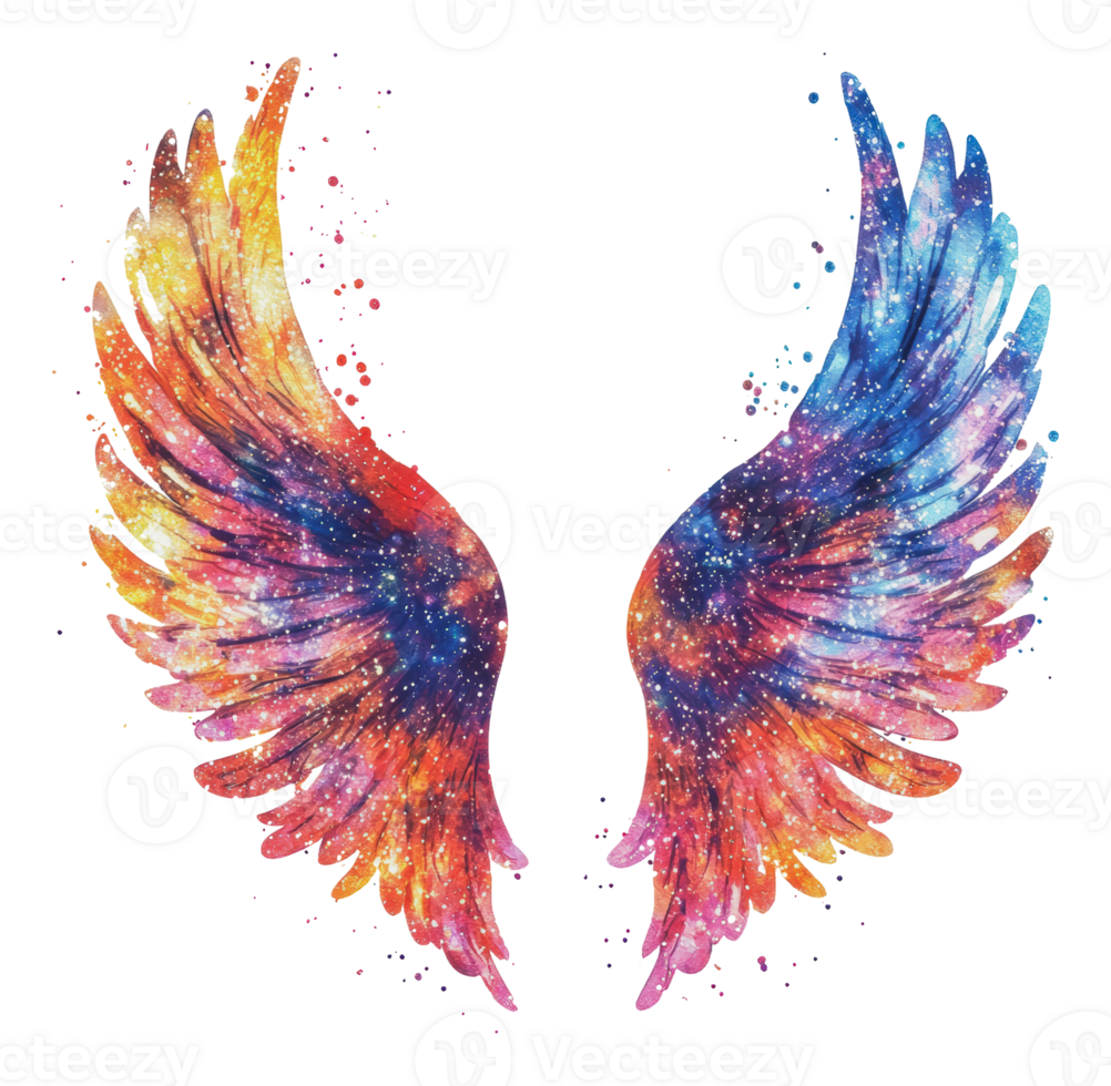 Colorful galaxy wings with vibrant splashes png