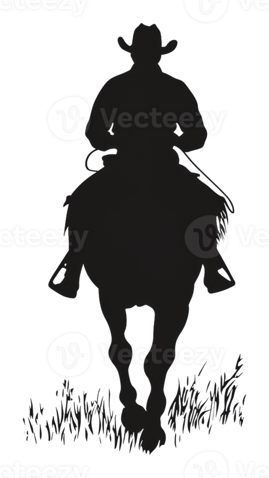 Silhouette of a cowboy riding a horse at sunset png