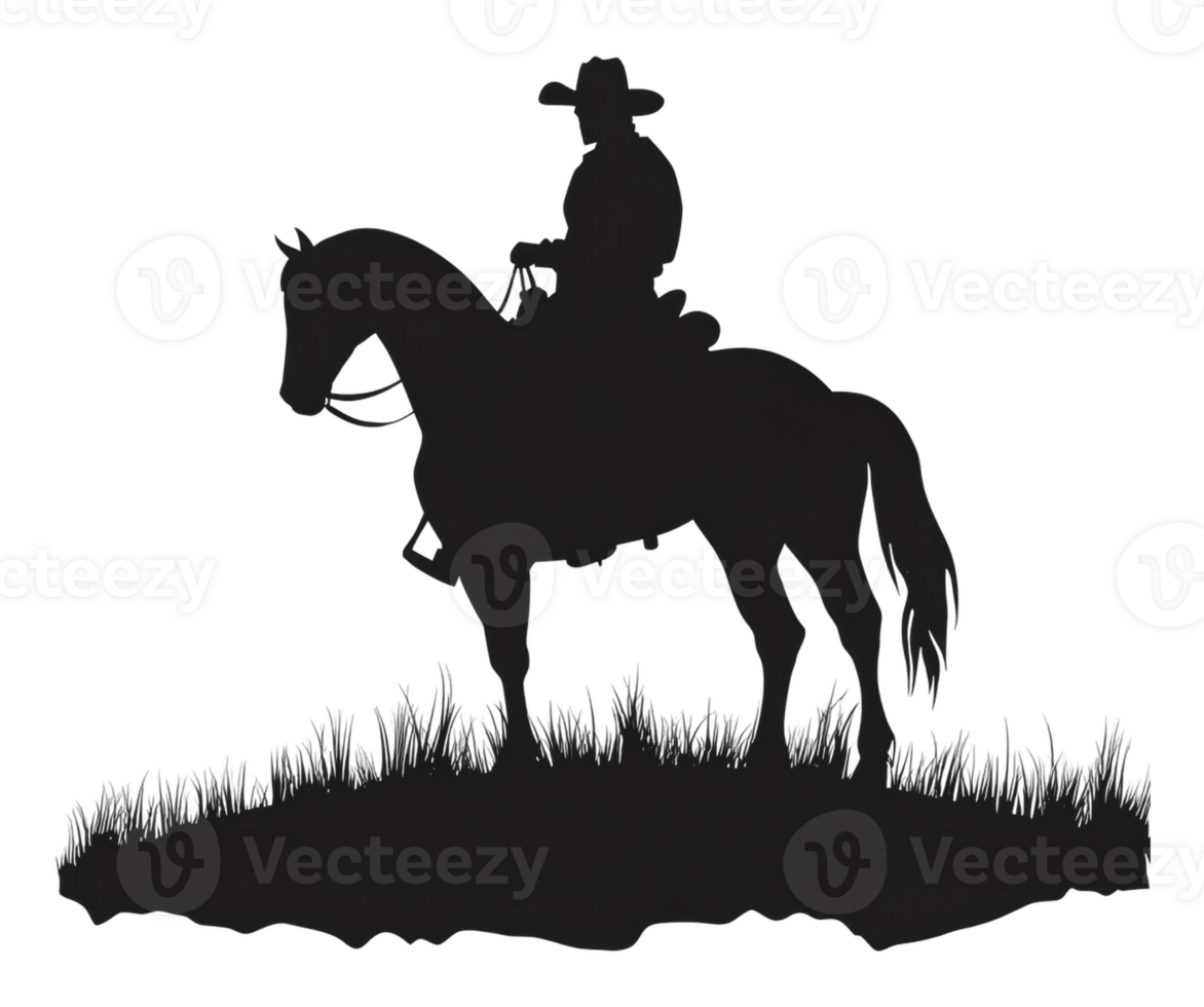 Silhouette of a cowboy riding a horse at sunset png