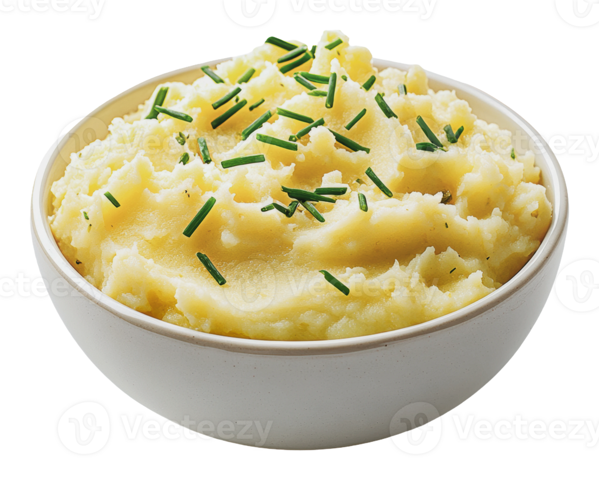 Creamy mashed potatoes garnished with fresh chives png