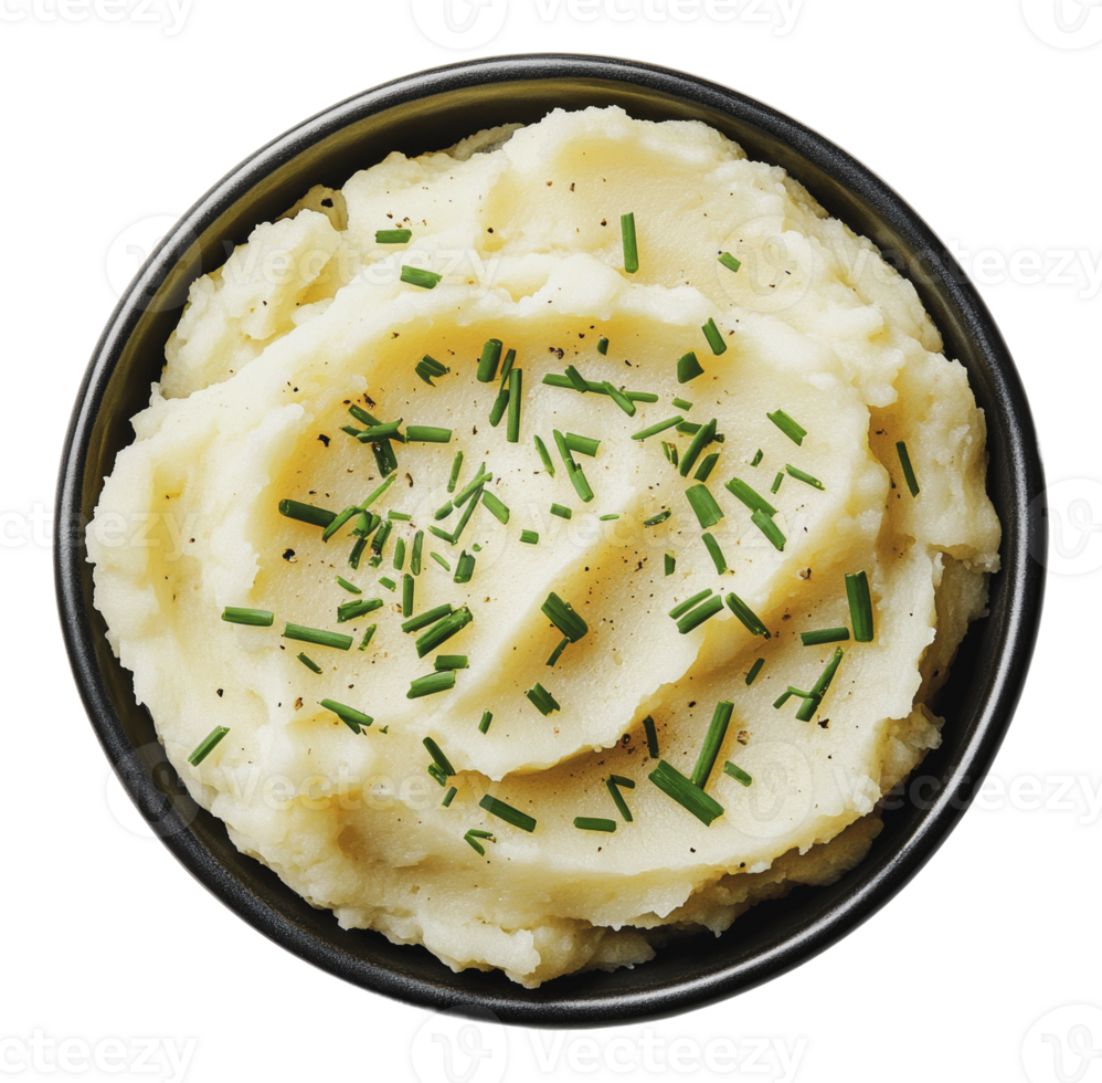 Creamy mashed potatoes topped with fresh chives png