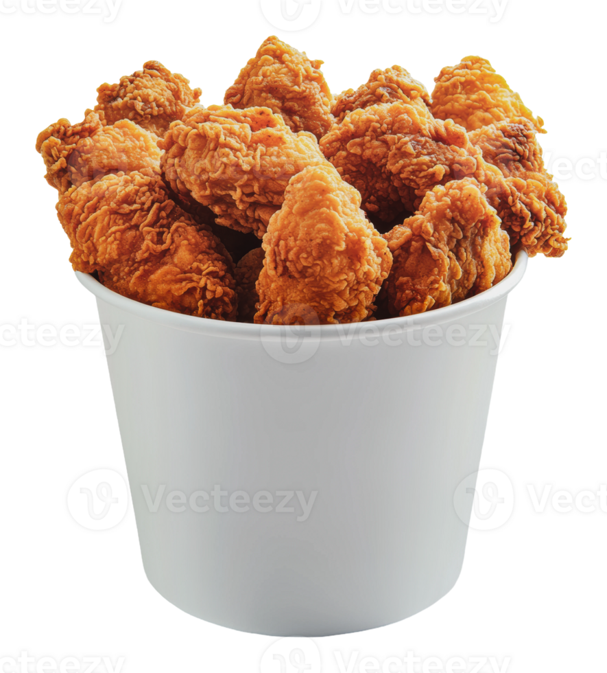 Deliciously crispy fried chicken in a white bucket png