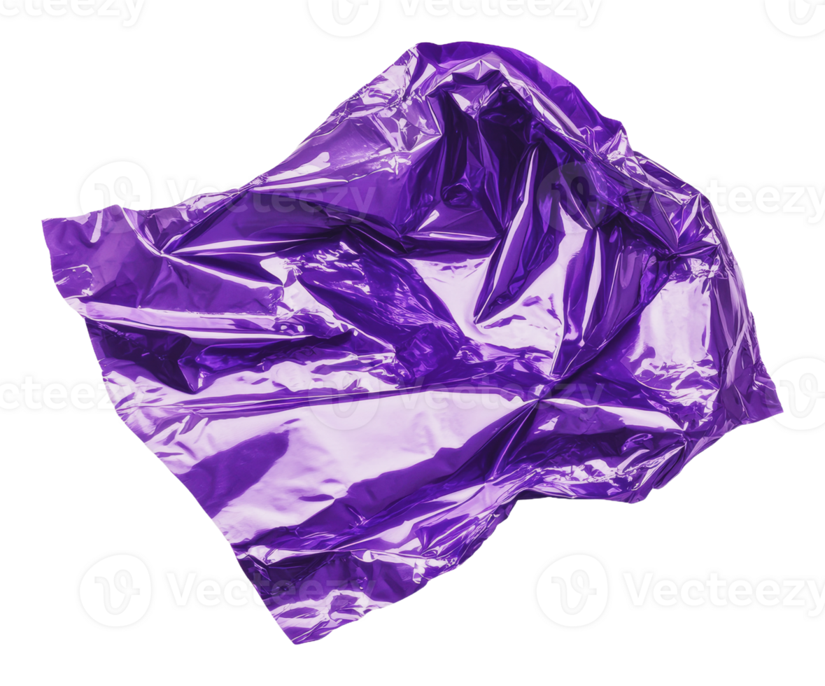 Shiny crumpled purple foil on a white background png