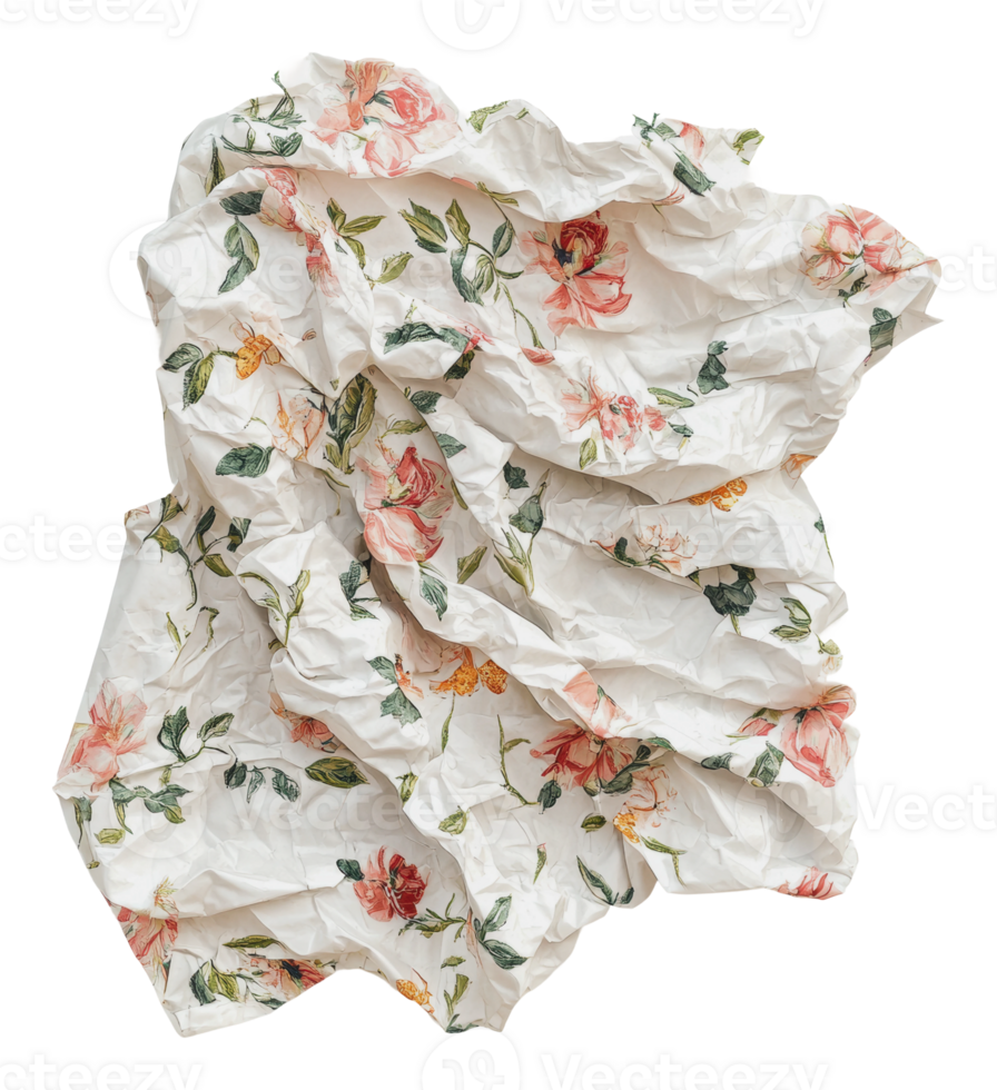 Crumpled floral fabric on a white background png