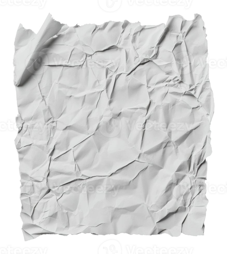 Crumpled white paper with textured surface details png