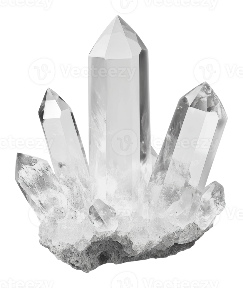 Quartz crystal cluster on white png