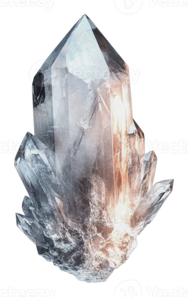 A clear quartz crystal shining in bright light png