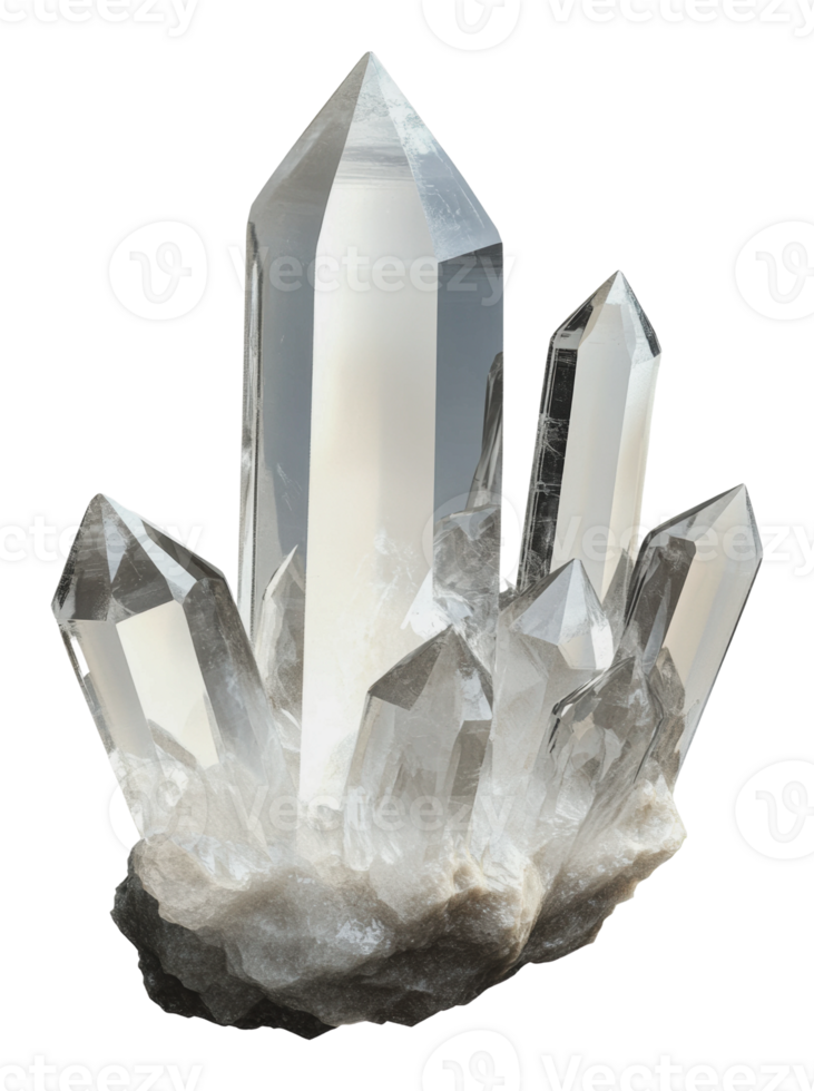 Clear quartz crystal on rocky base png