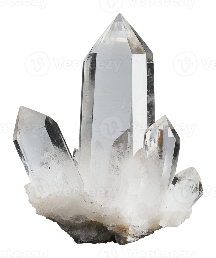Beautiful quartz crystal cluster on a natural base png