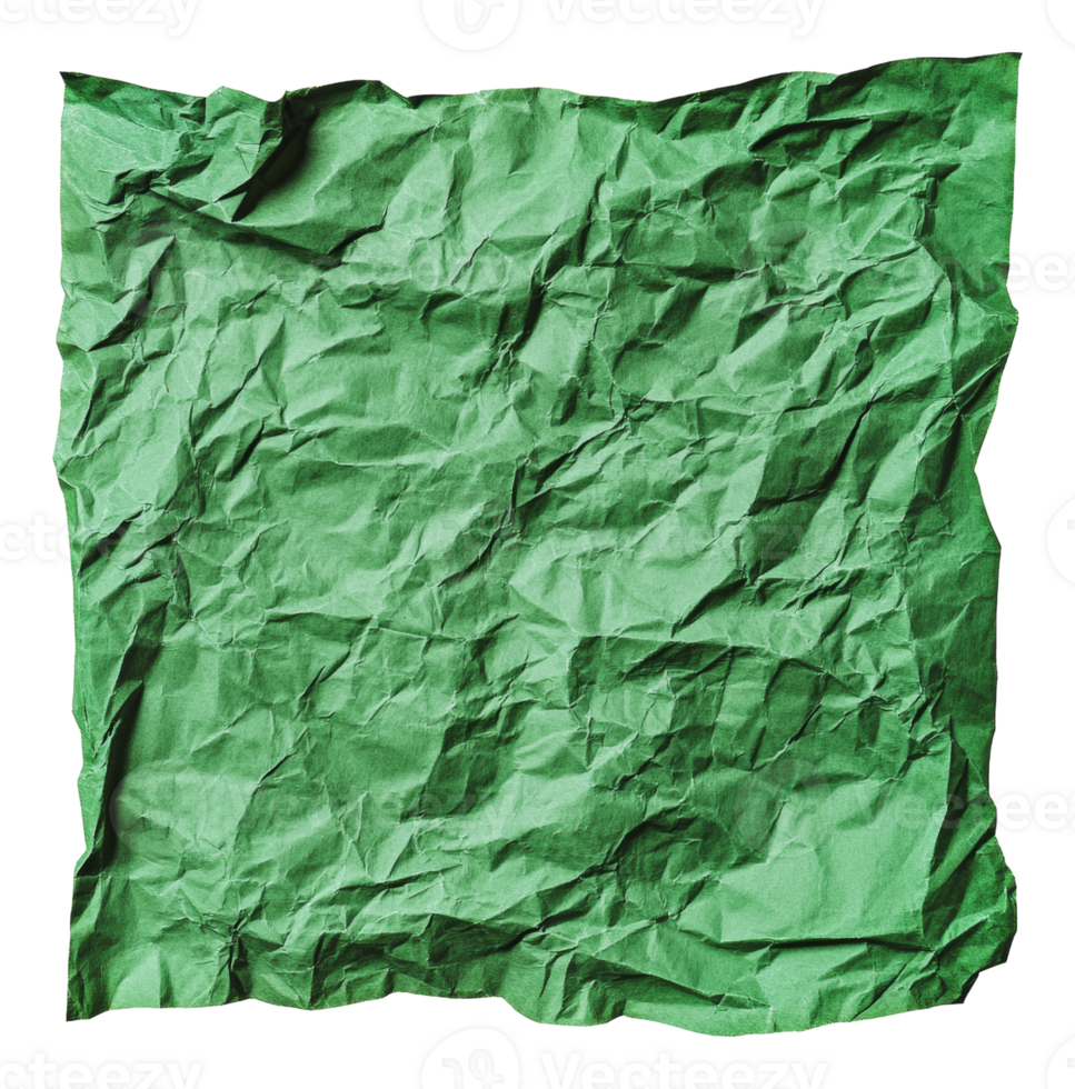 Crumpled green paper on a plain white background png