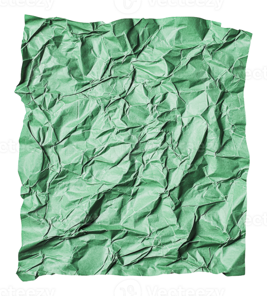 Crumpled green paper texture on a white background png
