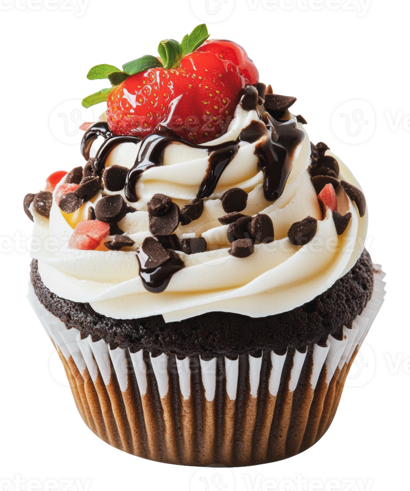 Chocolate cupcake with strawberry topping png