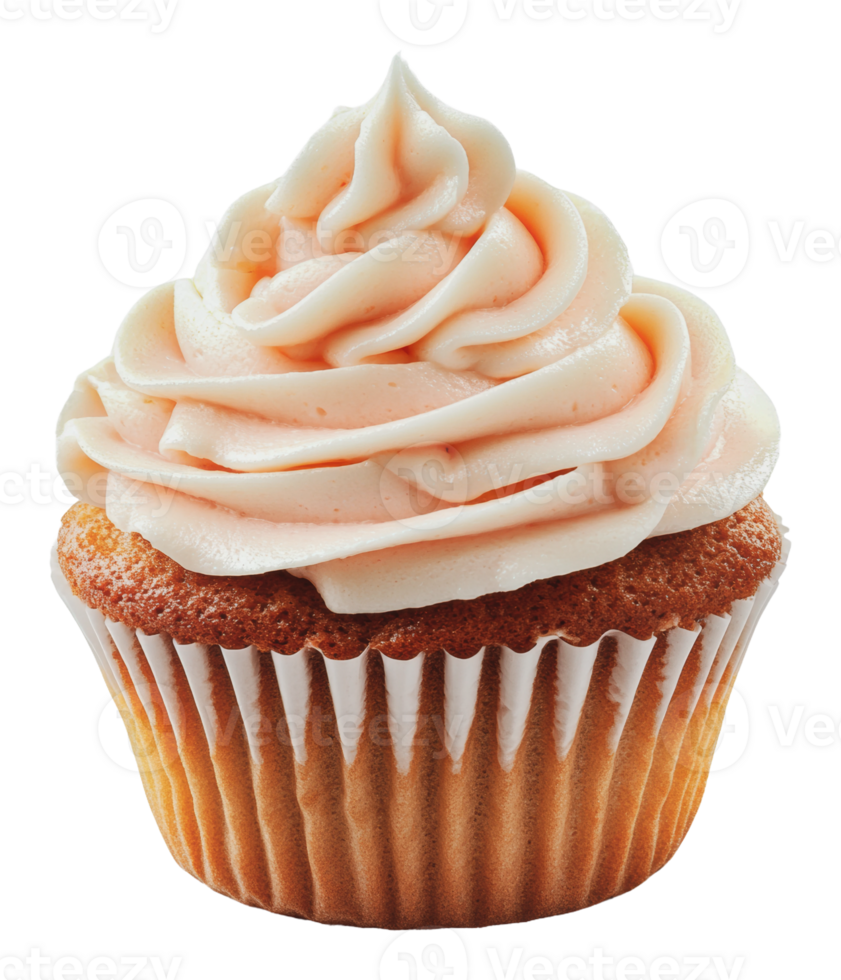 Delicious cupcake with swirled frosting on top png