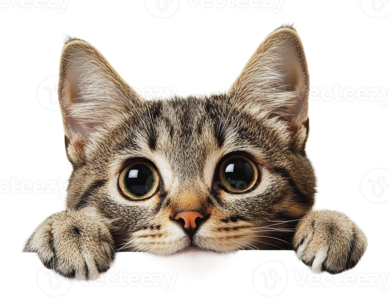 Curious kitten peeking over a countertop at home png