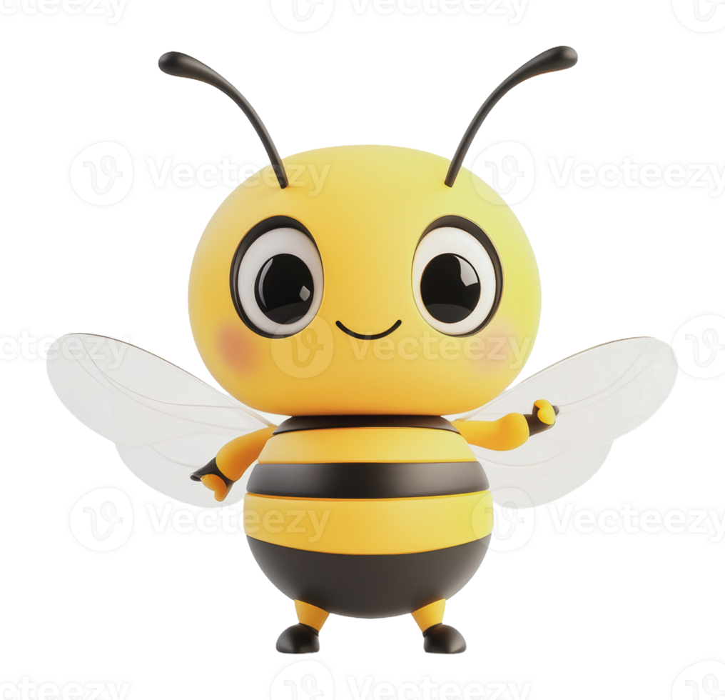 Cute cartoon bee character waving in a sunny field png