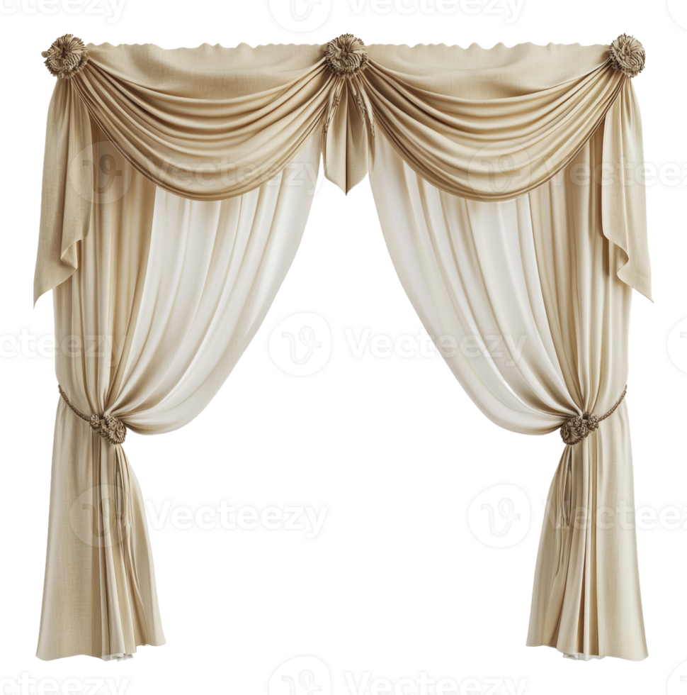 Beige draped curtains for home decor png