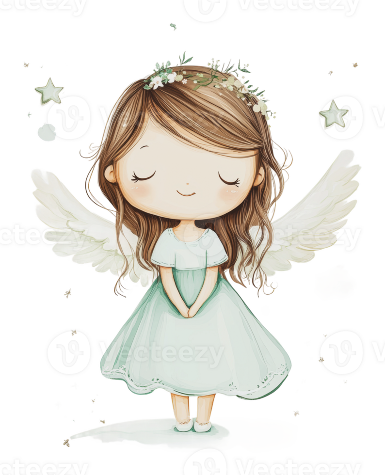 Charming angelic girl with wings in a pastel dress png