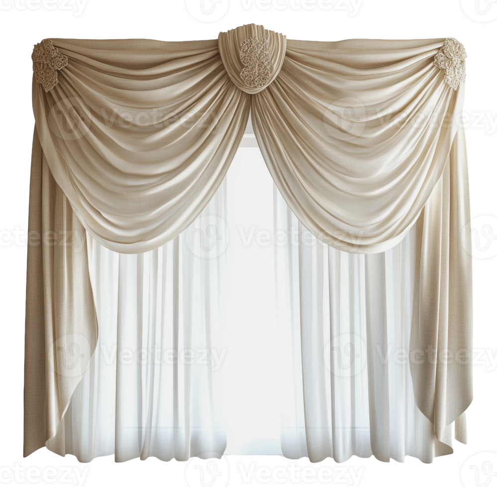 Elegant draped curtains in a bright, airy room png