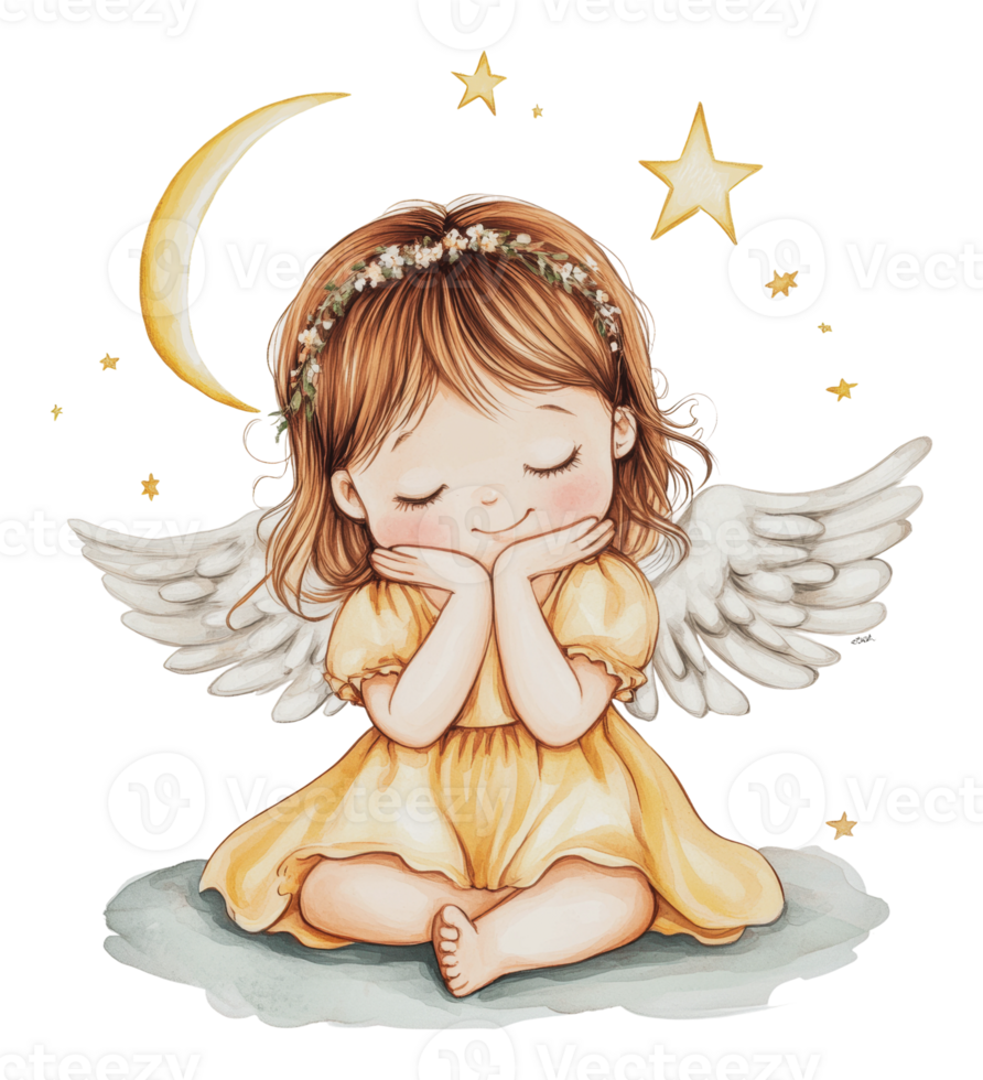 Child with wings blissfully dreaming png