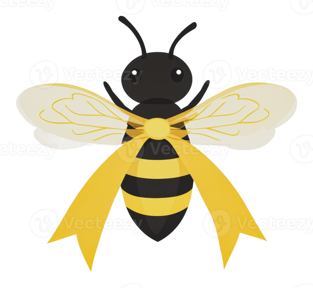 Bright and cheerful bee illustration with a ribbon png
