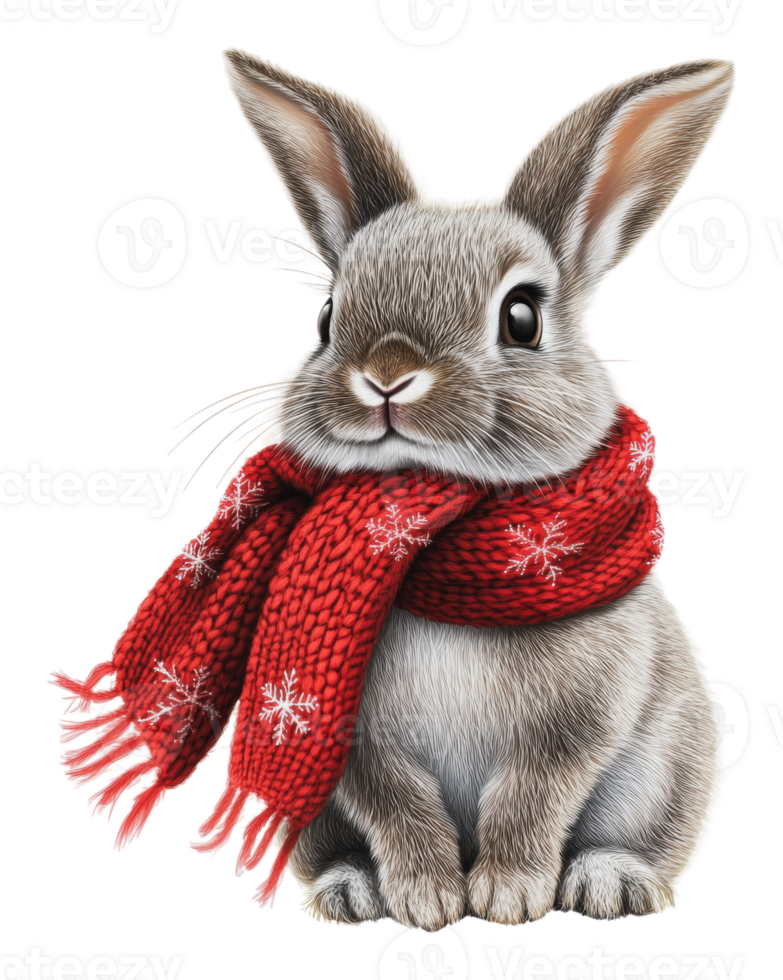 Rabbit in a red scarf on white png