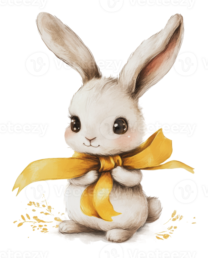 Rabbit with a yellow ribbon, sitting png