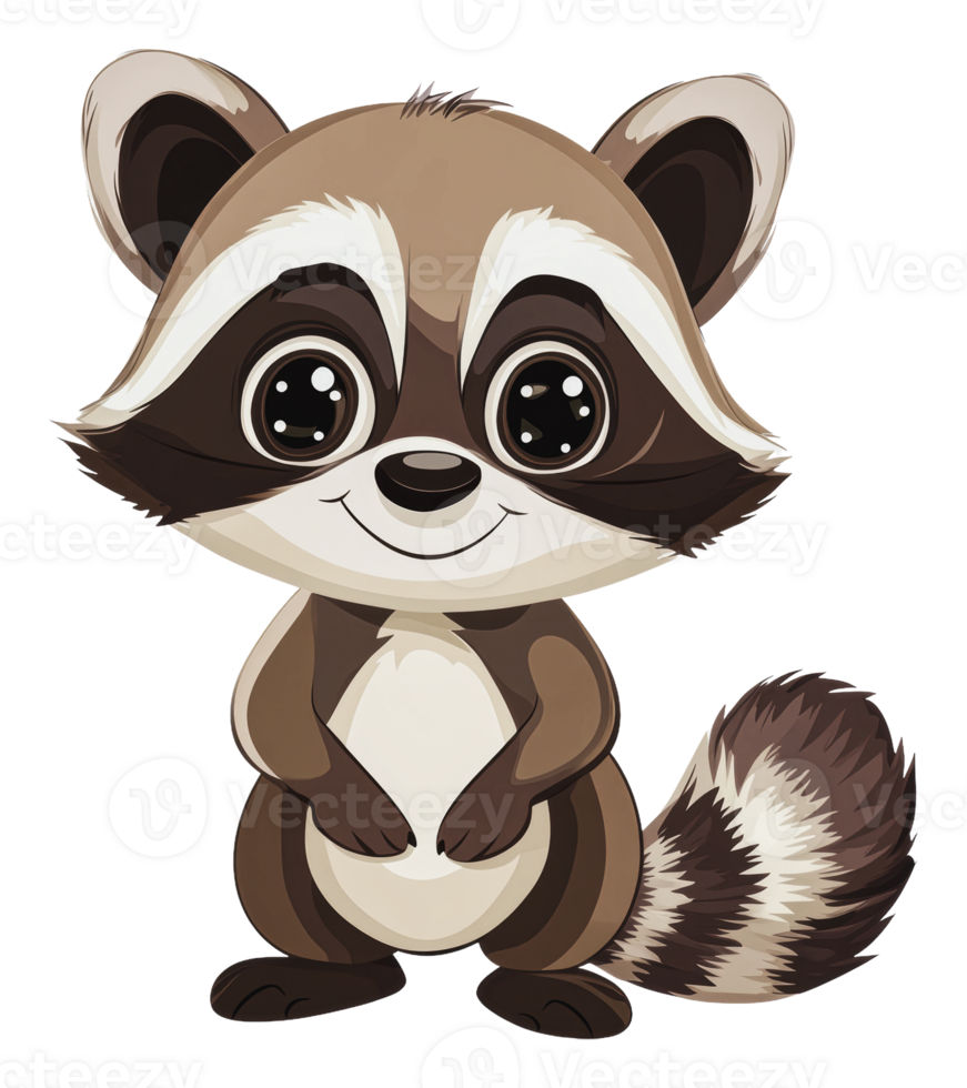 Cute cartoon raccoon standing upright and smiling png