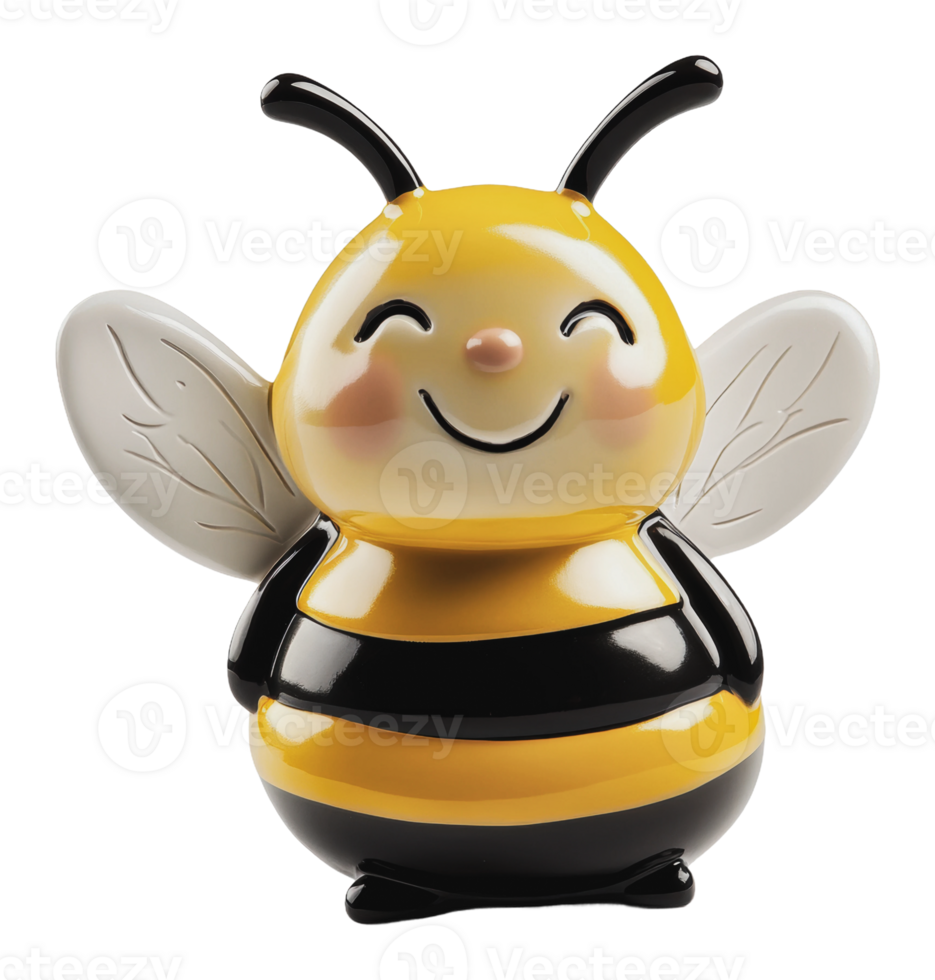 Cute ceramic bee figurine with cheerful expression png