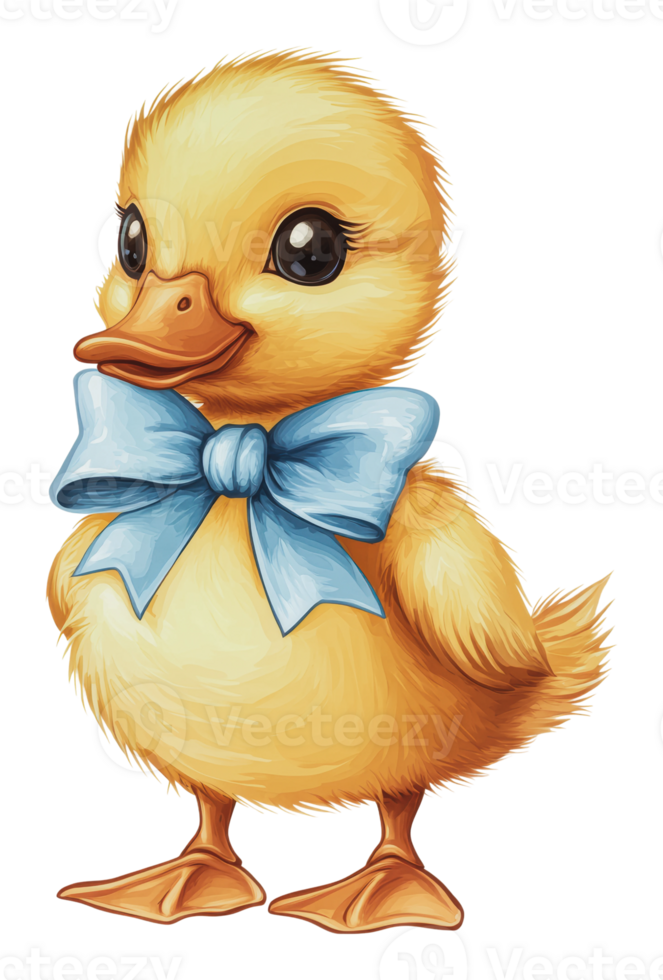 Cute cartoon duckling wearing a blue bow tie png