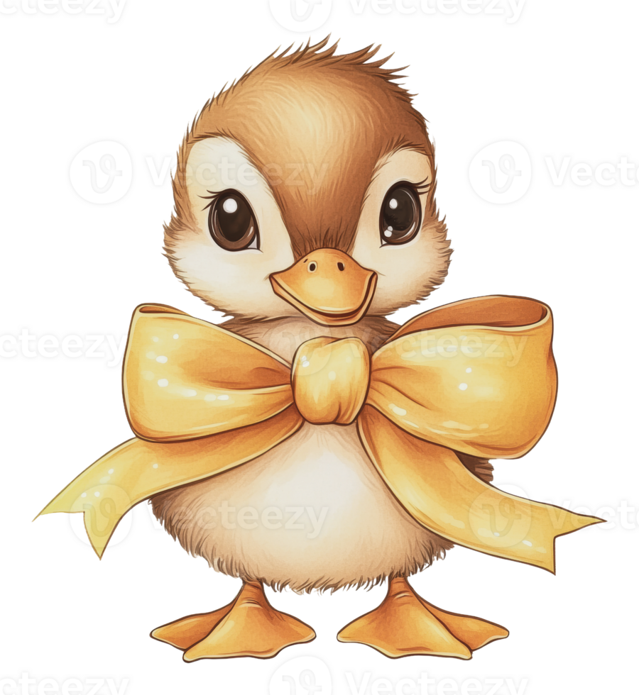 Cute cartoon duckling with a yellow bow tie design png