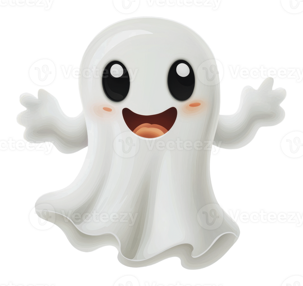 Cheerful ghost smiling with raised hands png