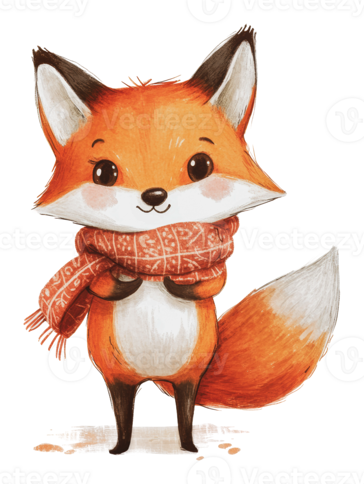 Fox in a scarf in the snow png