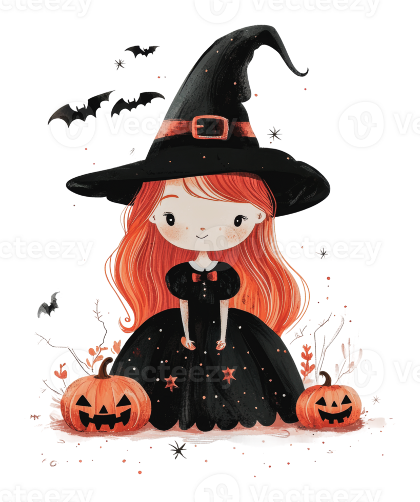 A cheerful witch surrounded by pumpkins in autumn png