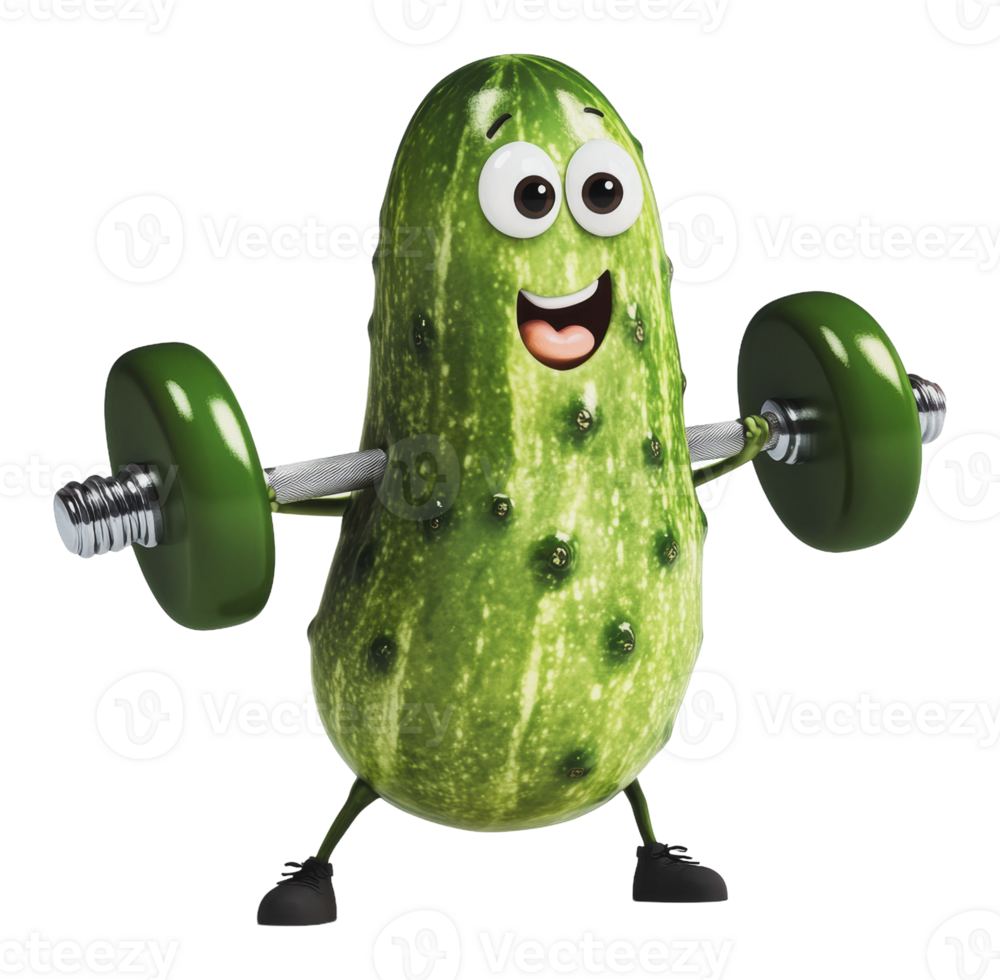 Happy cucumber lifting weights playfully png
