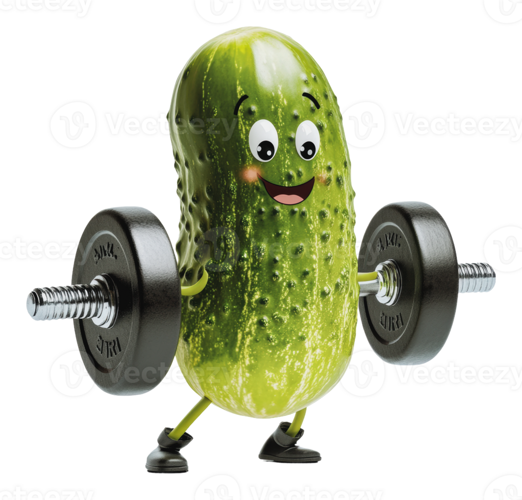 Happy cucumber lifting weights playfully png