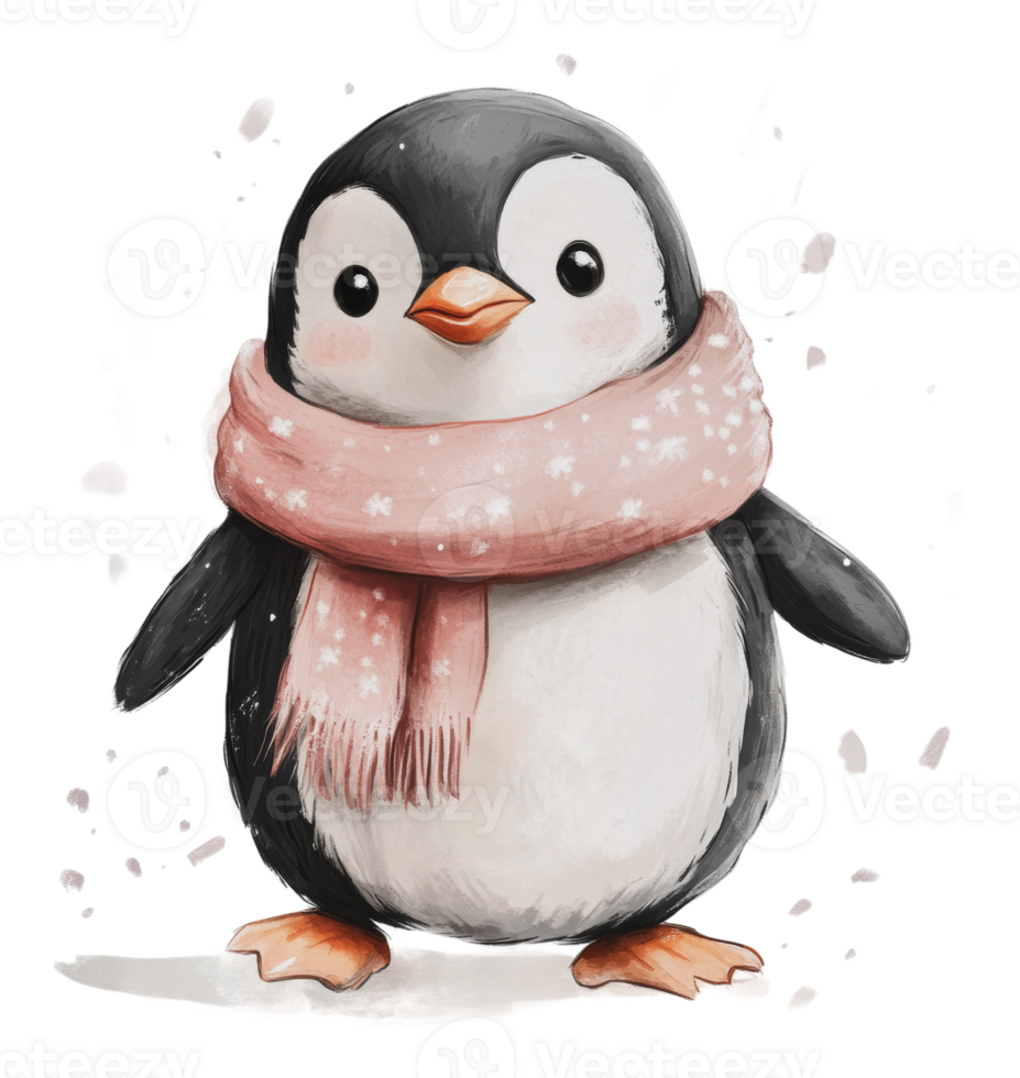 Penguin in a pink scarf for winter png