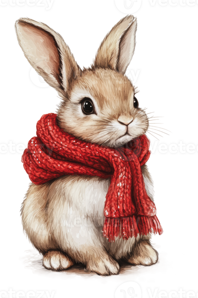 Cute rabbit wearing a red scarf looks adorable png