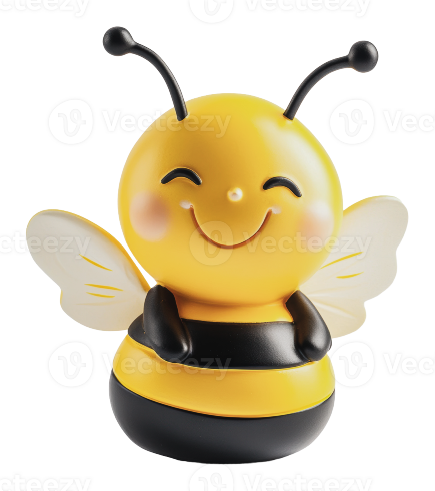 Cute smiling bee character sitting on a surface png