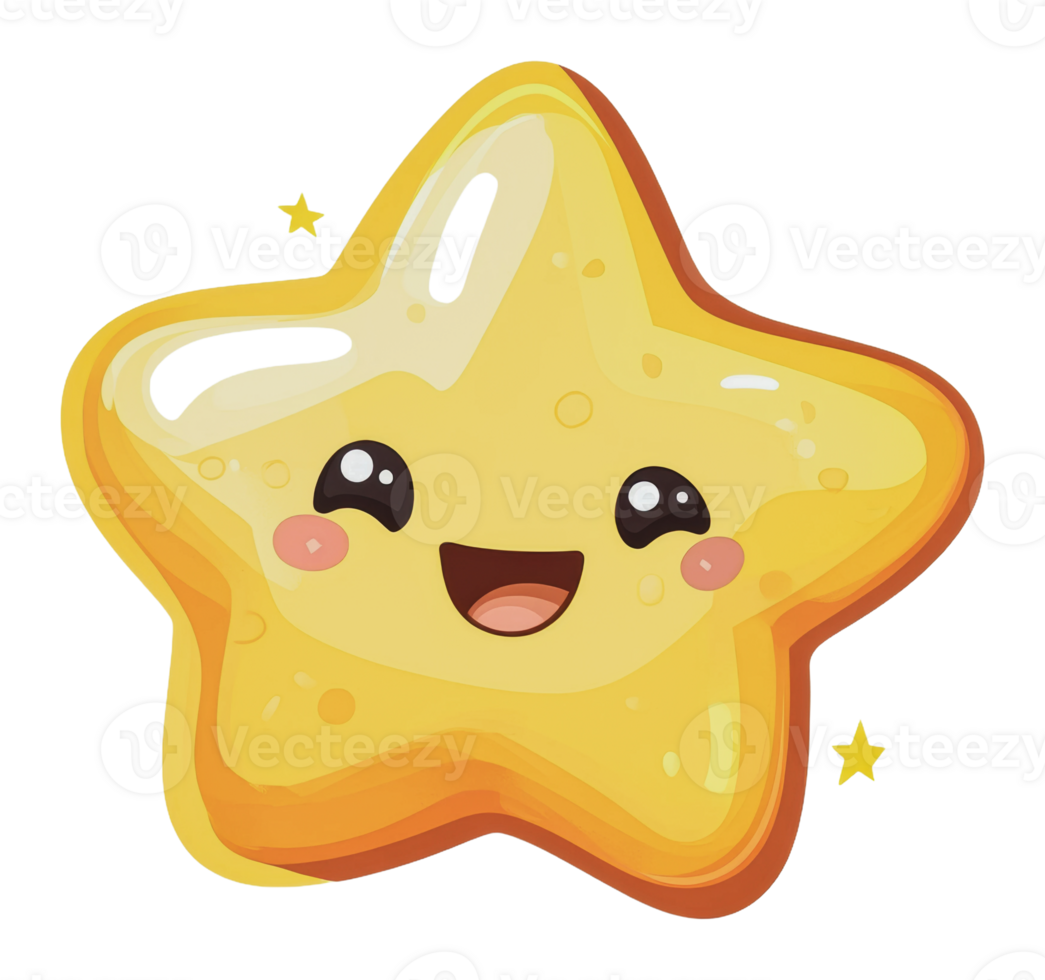 Happy smiling star character with cute features png