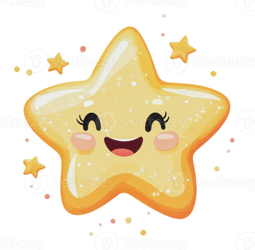 Happy smiling star character with shiny effect png