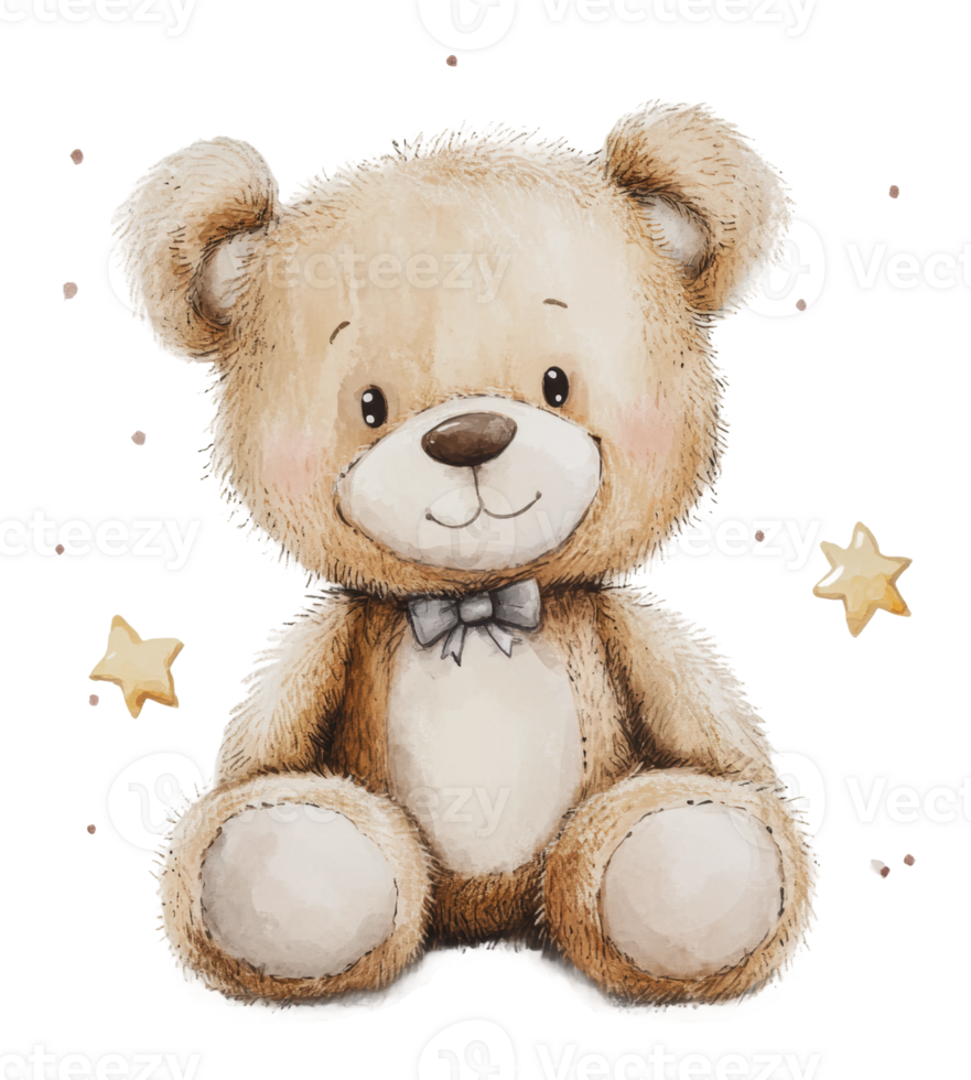 Teddy bear with bowtie and stars png