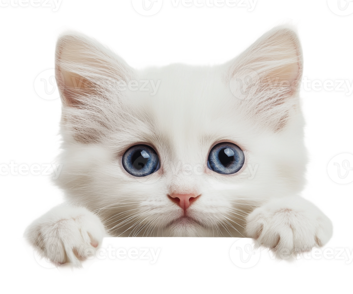Cute fluffy white kitten with big blue eyes png