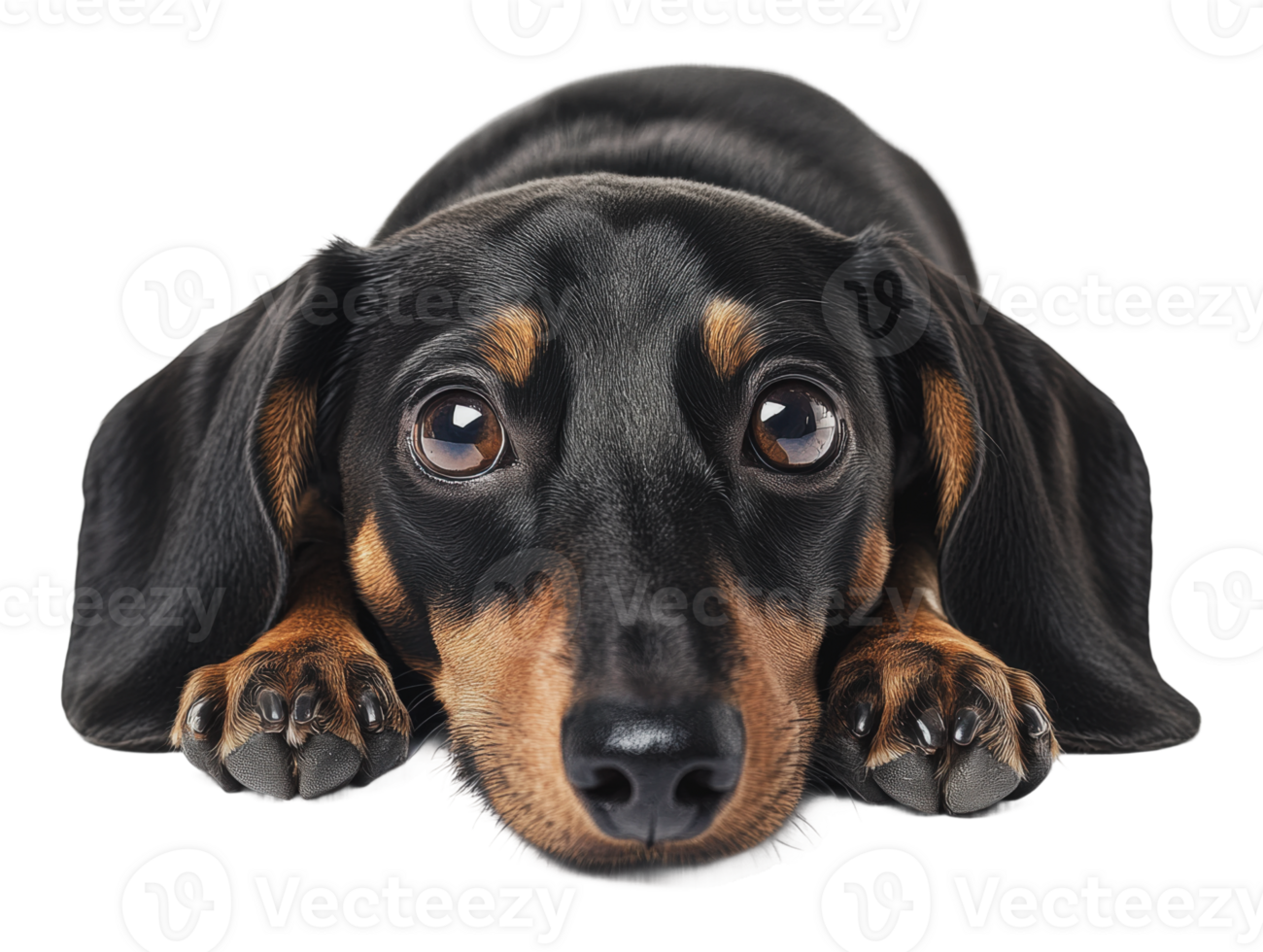 Playful dachshund relaxing on a white background png