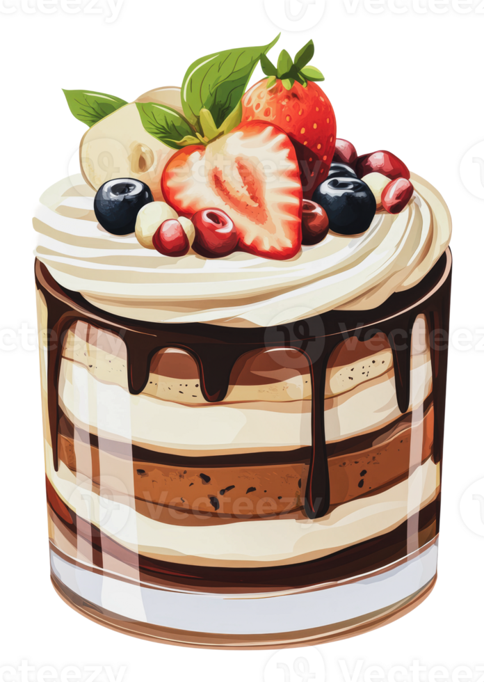 Delicious layered dessert with cream and fruits png