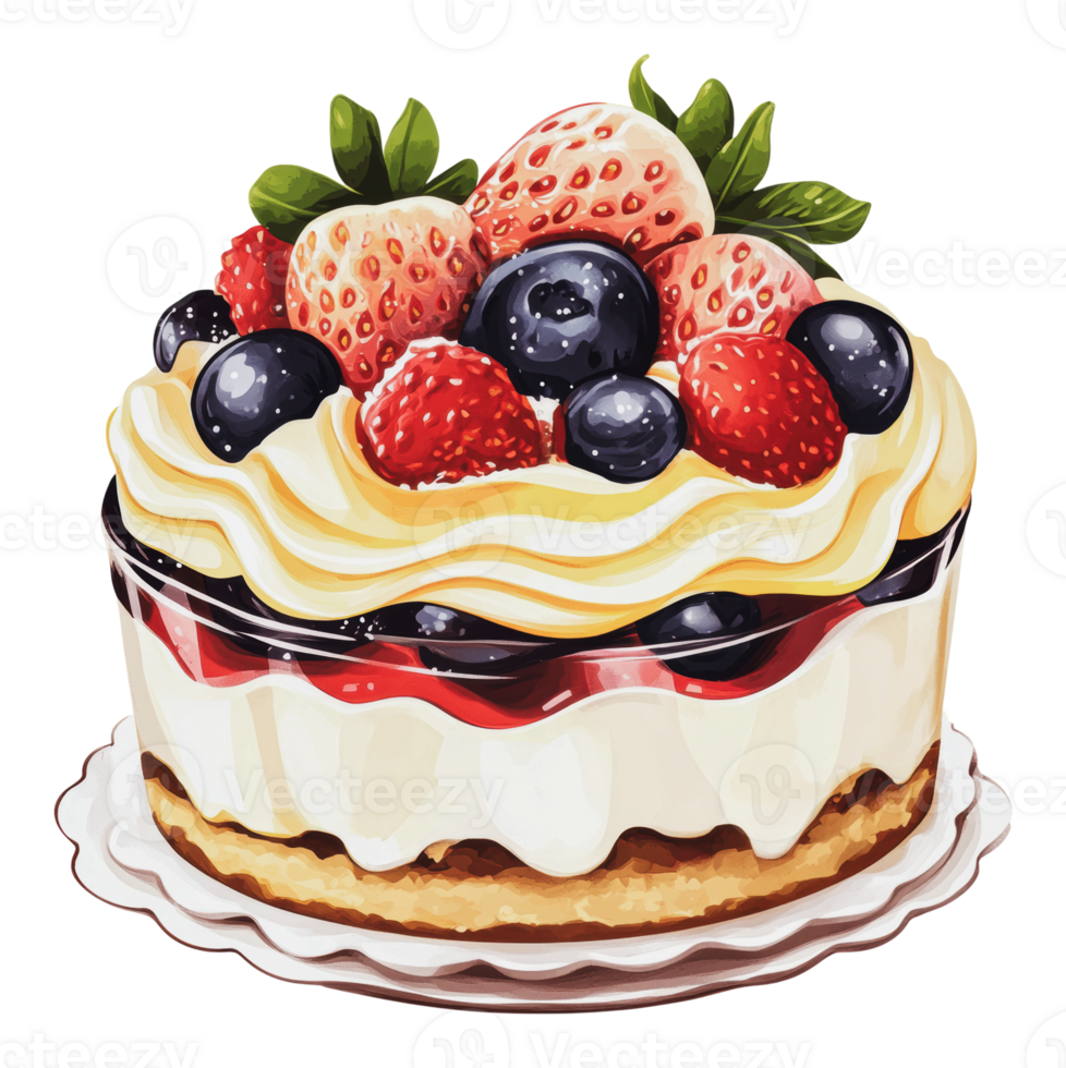 Fruit cake with strawberries and blueberries png