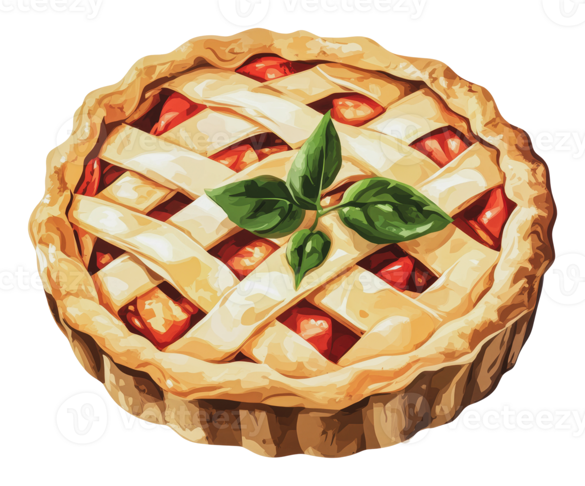 Golden apple pie with mint png