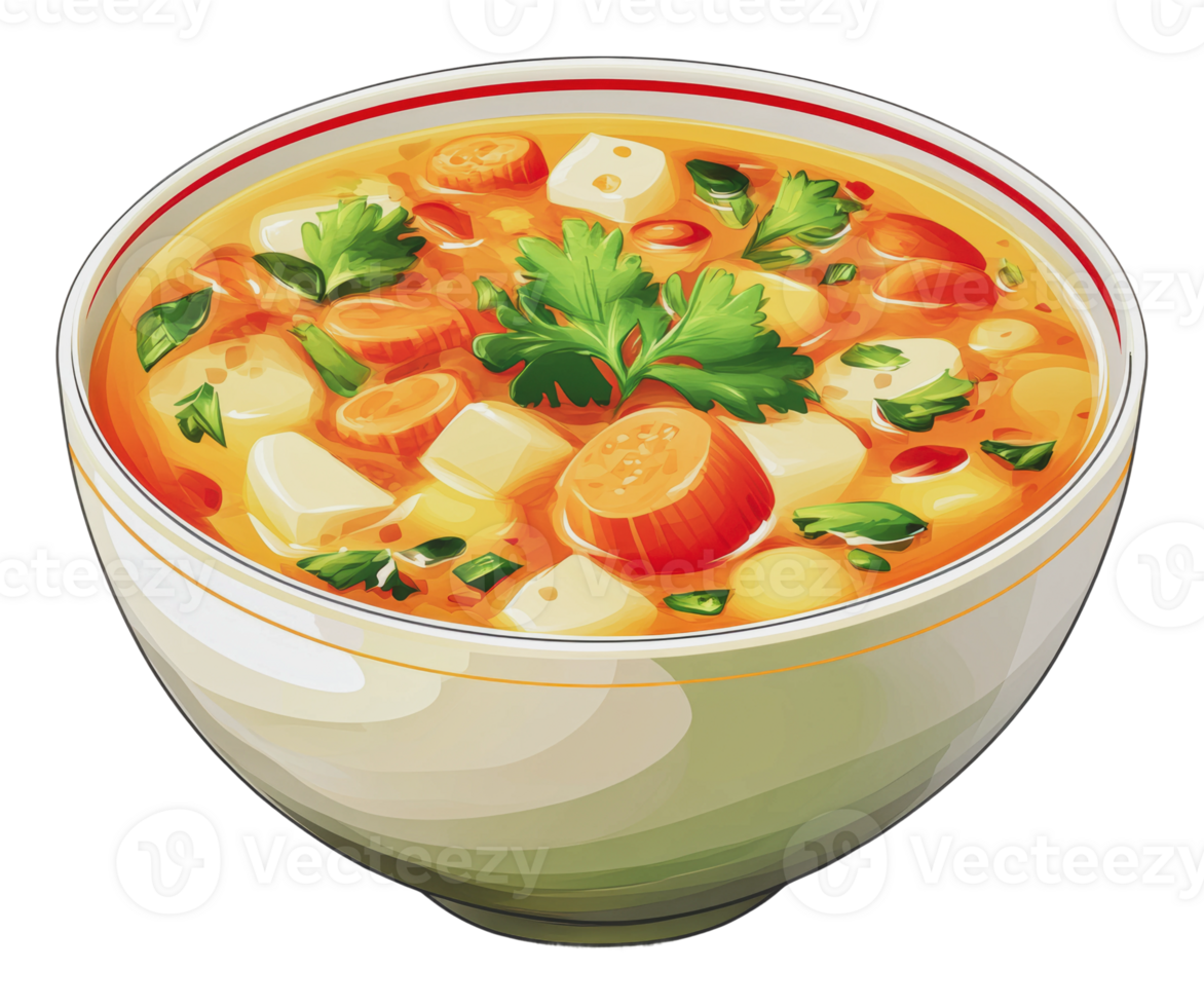 Colorful vegetable soup with tofu in a large bowl png