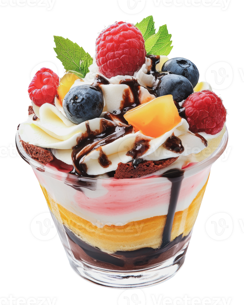 Delicious layered dessert with fruits and cream png
